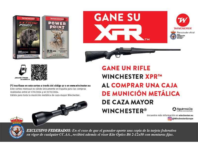 WINCHESTER SORTEARÁ UN RIFLE Y UNA ESCOPETA AL MES ENTRE LOS CAZADORES QUE COMPREN SUS MUNICIONES DE CAZA MAYOR Y MENOR